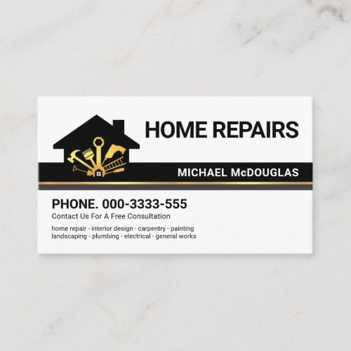 Creative Building Layer Gold Handyman Tools Line Business Card