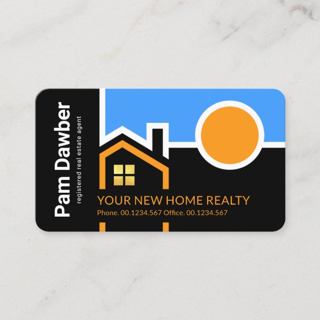 Creative Building Rooftop Sun Border Business Card (Front)