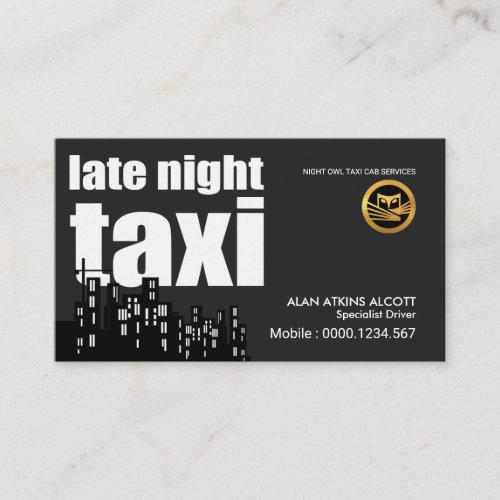 Creative Building Silhouette Night Taxi Service Business Card