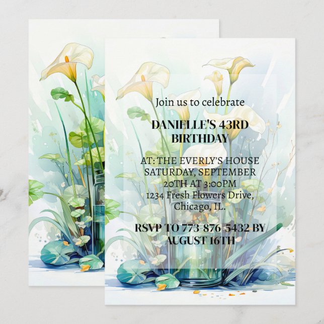 Creative Calla Lily Flower Art Birthday Party Invitation (Front/Back)