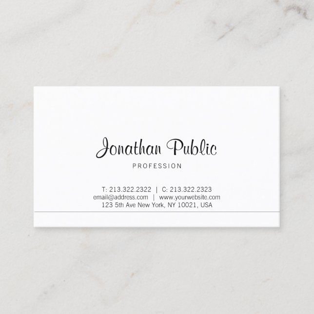 Creative Calligraphed Design Trendy Minimalistic Business Card (Front)