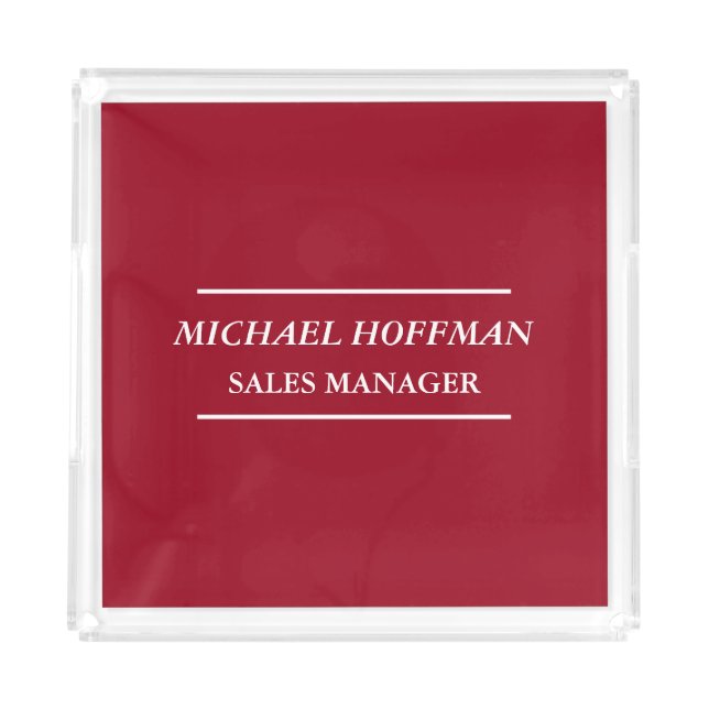 Creative Carmine Red Minimalist Classical Italic Acrylic Tray (Front)