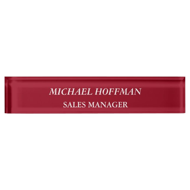 Creative Carmine Red Minimalist Classical Italic Desk Name Plate (Front)