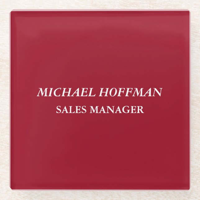 Creative Carmine Red Minimalist Classical Italic Glass Coaster (Front)