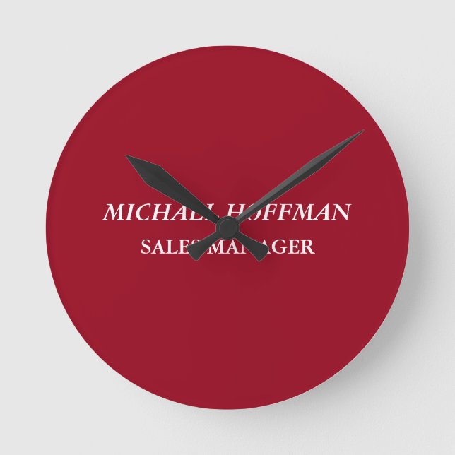 Creative Carmine Red Minimalist Classical Italic Round Clock (Front)