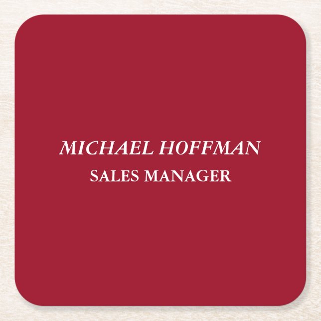 Creative Carmine Red Minimalist Classical Italic Square Paper Coaster (Front)