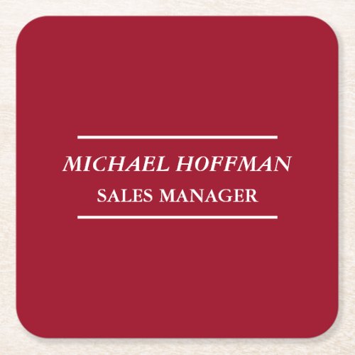 Creative Carmine Red Minimalist Classical Italic Square Paper Coaster