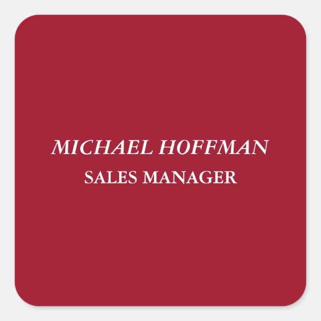 Creative Carmine Red Minimalist Classical Italic Square Sticker (Front)