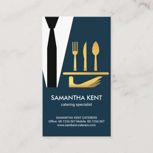Creative Caterer Tuxedo Serving Gold Cutlery Business Card