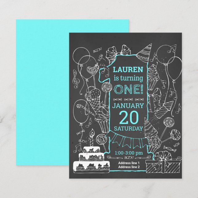 Creative Chalkboard Doodle Art Birthday Invites (Front/Back)
