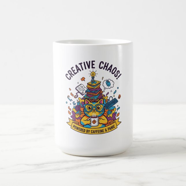 Creative Chaos" Funny Cat for Artists & Students Coffee Mug (Center)