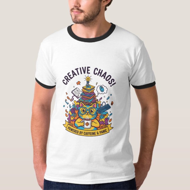 Creative Chaos" Funny Cat for Artists & Students T-Shirt (Front)