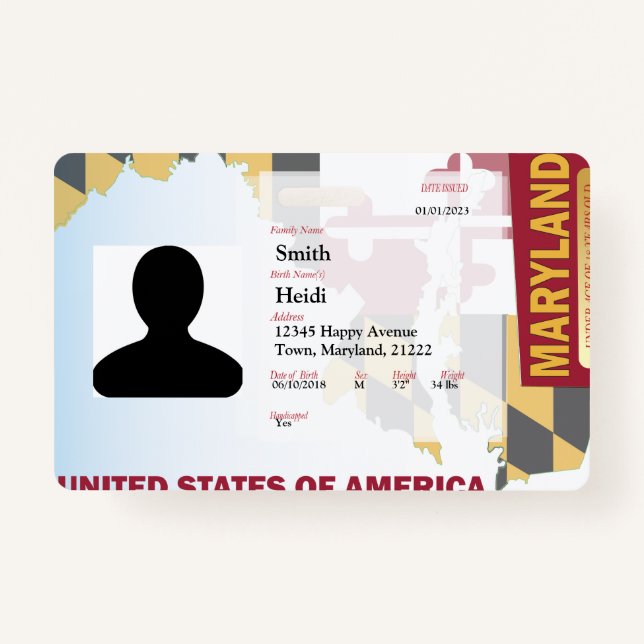 CREATIVE Child ID- Maryland Flag -RED Badge (Front)