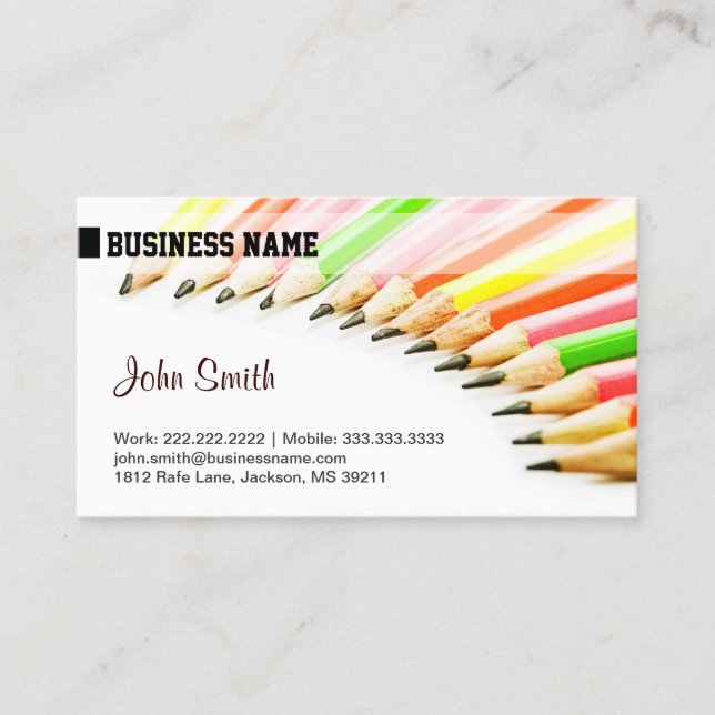 Creative Colored Pencils Design Business Card (Front)