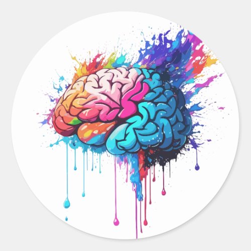 Creative Colorful Brain Splash Artwork Classic Round Sticker