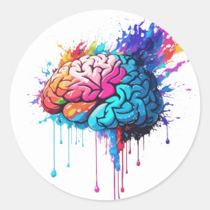 Creative Colorful Brain Splash Artwork Classic Round Sticker