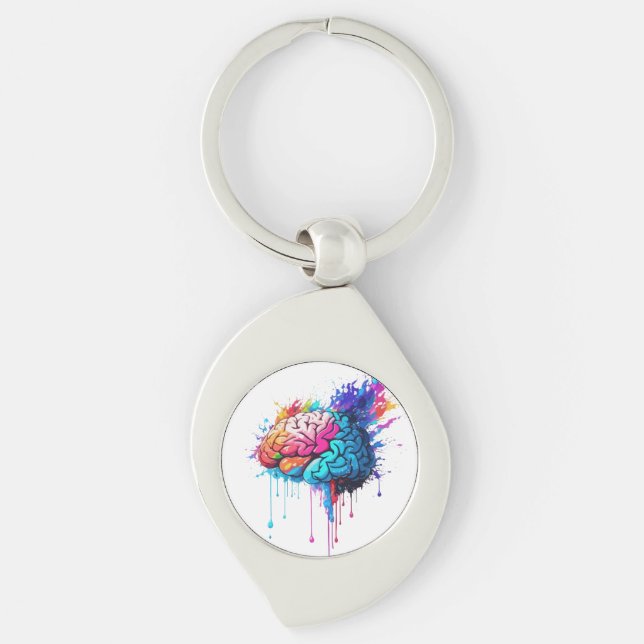Creative Colorful Brain Splash Artwork Keychain (Front)