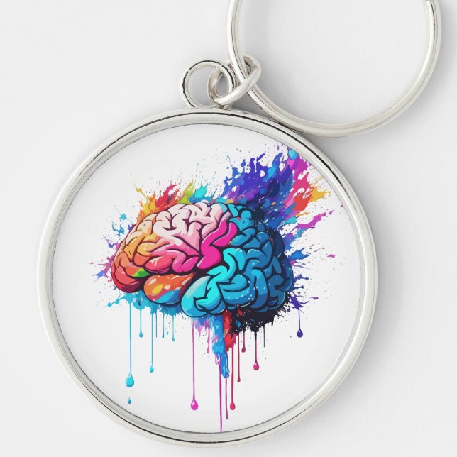 Creative Colorful Brain Splash Artwork Keychain (Front)
