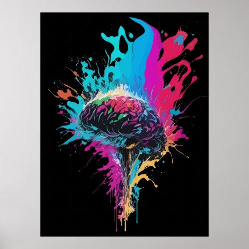 Creative Colorful Brain Splash Artwork Poster