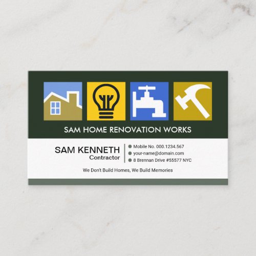 Creative Colorful Construction Symbols Contractor Business Card