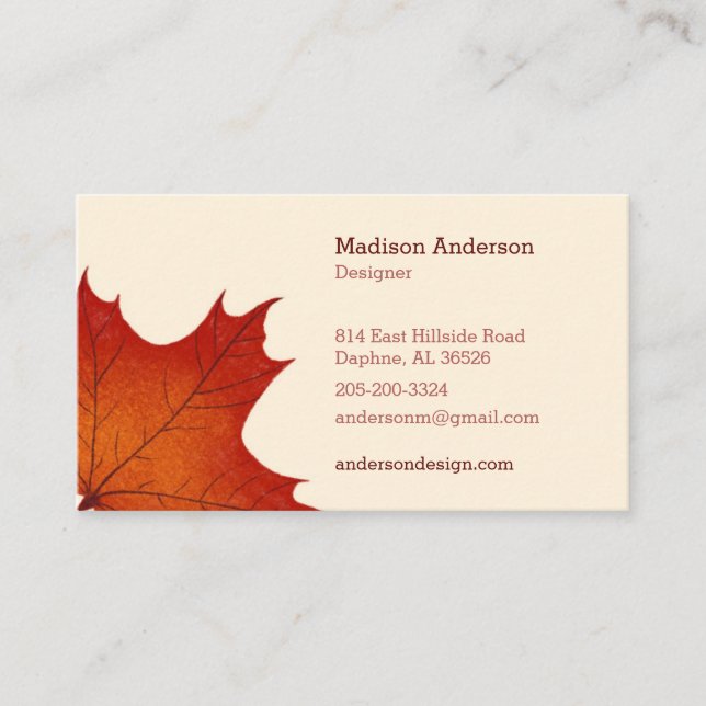 Creative Colorful Fall Maple Leaf Business Card (Front)