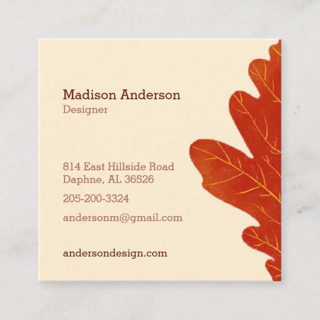 Creative Colorful Fall Oak Leaf Business Card (Front)