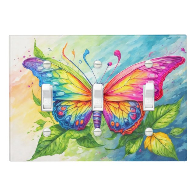 Creative Colorful Floating Butterfly Illustration Light Switch Cover (In Situ)
