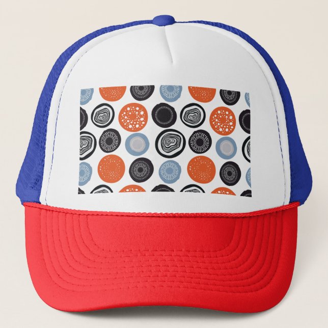 Creative, colorful geometric circle pattern. trucker hat (Front)