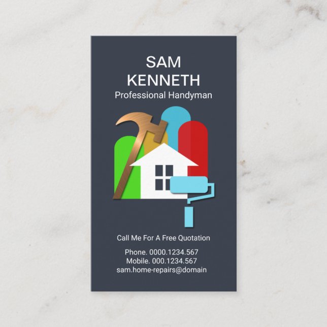 Creative Colorful Home Repairs Motif Handyman Business Card (Front)