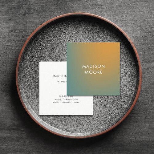 Creative Colorful Mint Green Orange Gradient Ombr Square Business Card
