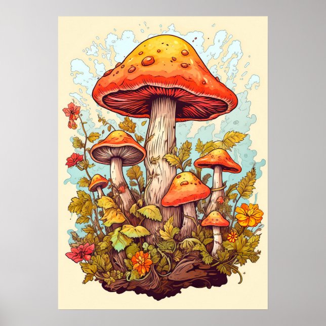 Creative Colorful Mushroom Collage Poster (Front)