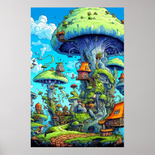 Creative Colorful Psychedelic Mushroom Art Poster