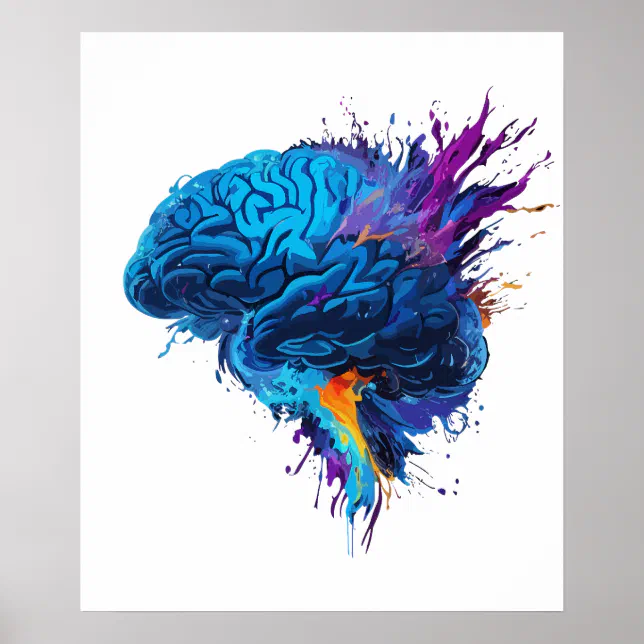 Creative Colorful Splash Brain Design Poster | Zazzle