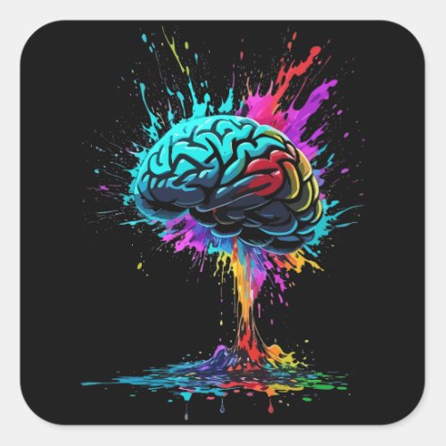Creative Colorful Splash Brain Design Square Sticker