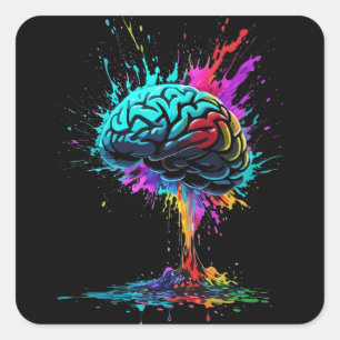 Creative Colorful Splash Brain Design Square Sticker