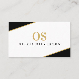 CREATIVE CORNERS classy monogram black gold white Business Card