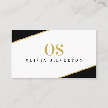 Creative Corners Classy Monogram Black Gold White Business Card by edgeplus at Zazzle