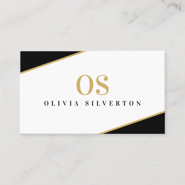 CREATIVE CORNERS classy monogram black gold white Business Card (Front)