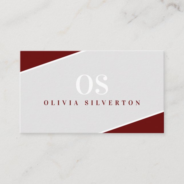 CREATIVE CORNERS classy monogram maroon gray white Business Card (Front)