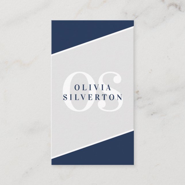 CREATIVE CORNERS classy monogram navy gray white Business Card (Front)
