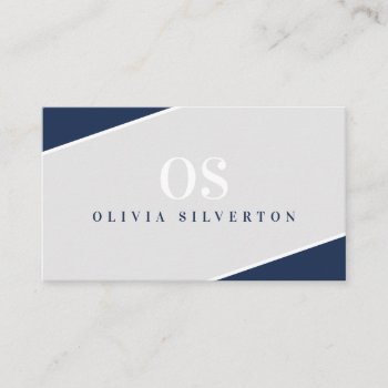 Creative Corners Classy Monogram Navy Gray White Business Card by edgeplus at Zazzle