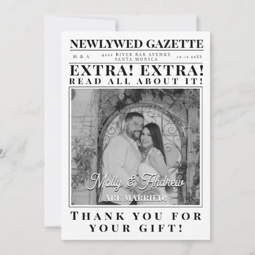 Creative Custom Minimalist Newspaper Photo Wedding Invitation