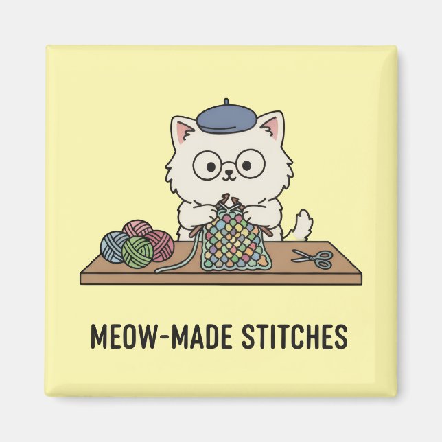 Creative Cute Cat Knitting Craft Cartoon Magnet (Front)