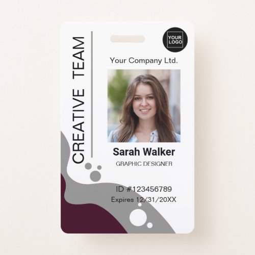 Creative designer Employee Photo Logo Name Grey ID Badge