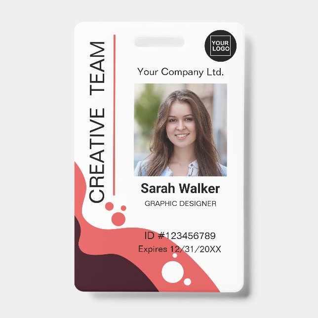 Creative designer Employee Photo Logo Name Orange  Badge (Front)