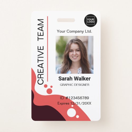 Creative designer Employee Photo Logo Name Orange  Badge