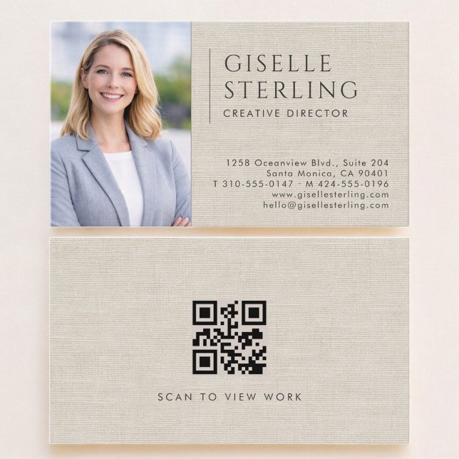 Creative Director Linen Photo QR Code Business Card (Creator Uploaded)