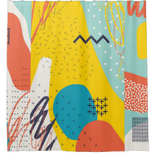 Creative doodle art header with different shapes a shower curtain