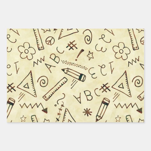 Creative Doodle School, Teacher Themed Pattern Wrapping Paper Sheets (Front)