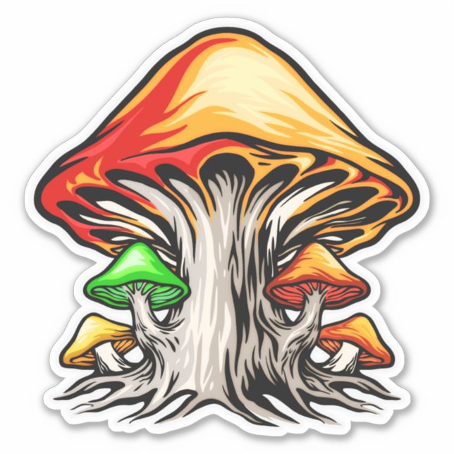 Creative Earthy Psychedelic Mushroom Art Sticker (Front)